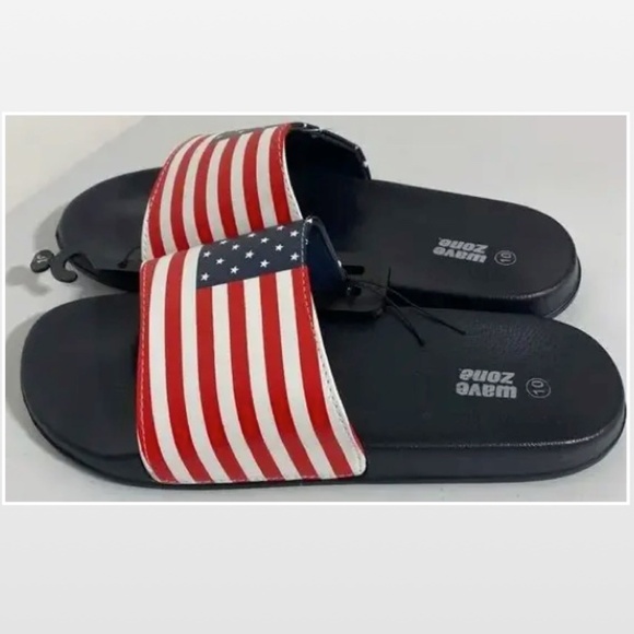 New Wave Zone Shoes Mens Size 10 American Flag Slide Sandals Red White Blue NWT - Picture 3 of 14